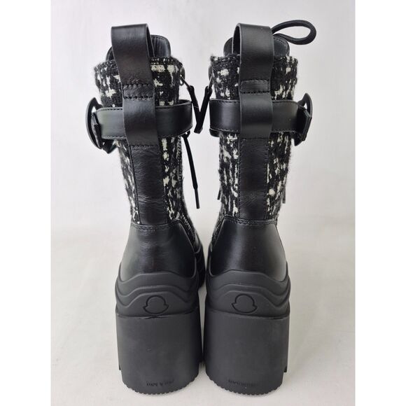 Moncler Women's Black Envile Tweed Block Heel Boots Size 37 - Picture 4 of 7